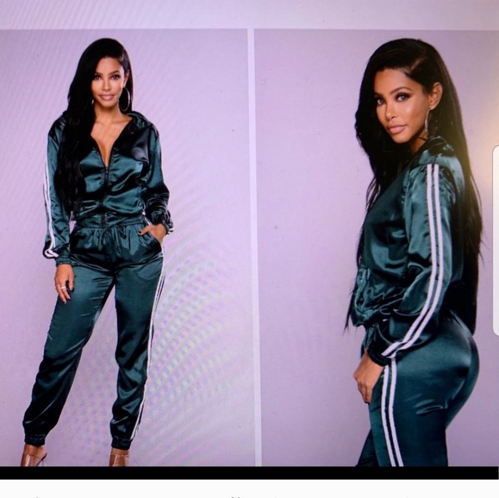 Green Satin Track Suit